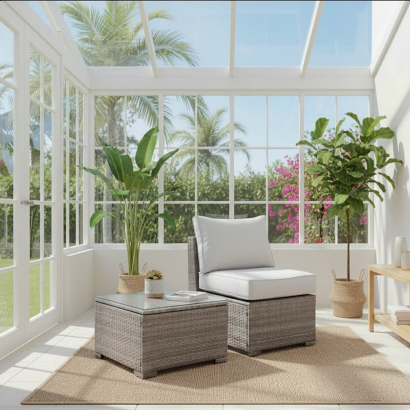 2-Piece All-Weather Outdoor Rattan Patio Furniture Set With  25.2 Inches Width Armless Sofa & Coffee Table,
