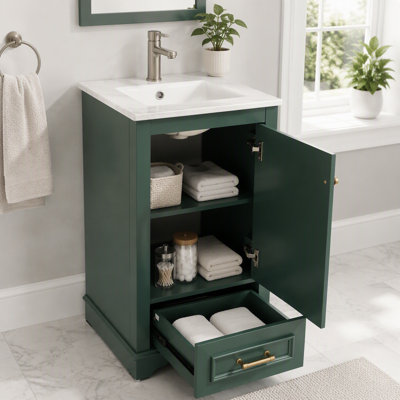 Meuble-lavabo de salle de bain avec porte à fermeture en douceur, tiroir et tablette réglable