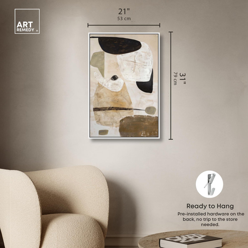 «Soft Tans Canvas Midcentury», art mural abstrait par Art Remedy, H 16 po x l 11 po, Cadre blanc