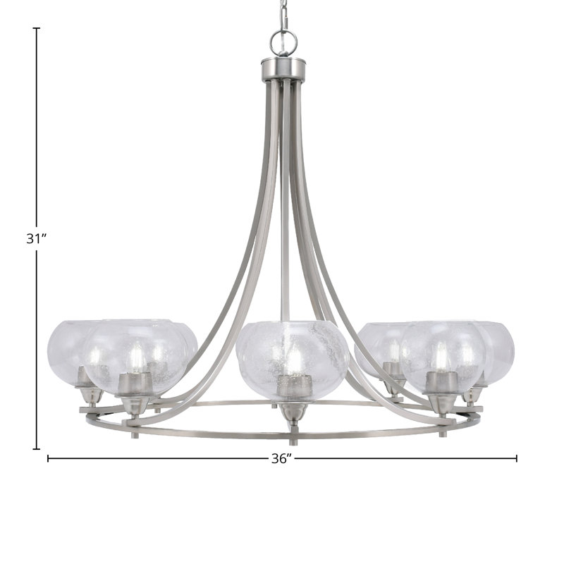 Lustre 8 lumières avec verre transparent 7 "Paramount, Nickel brossé, Grainé transparent