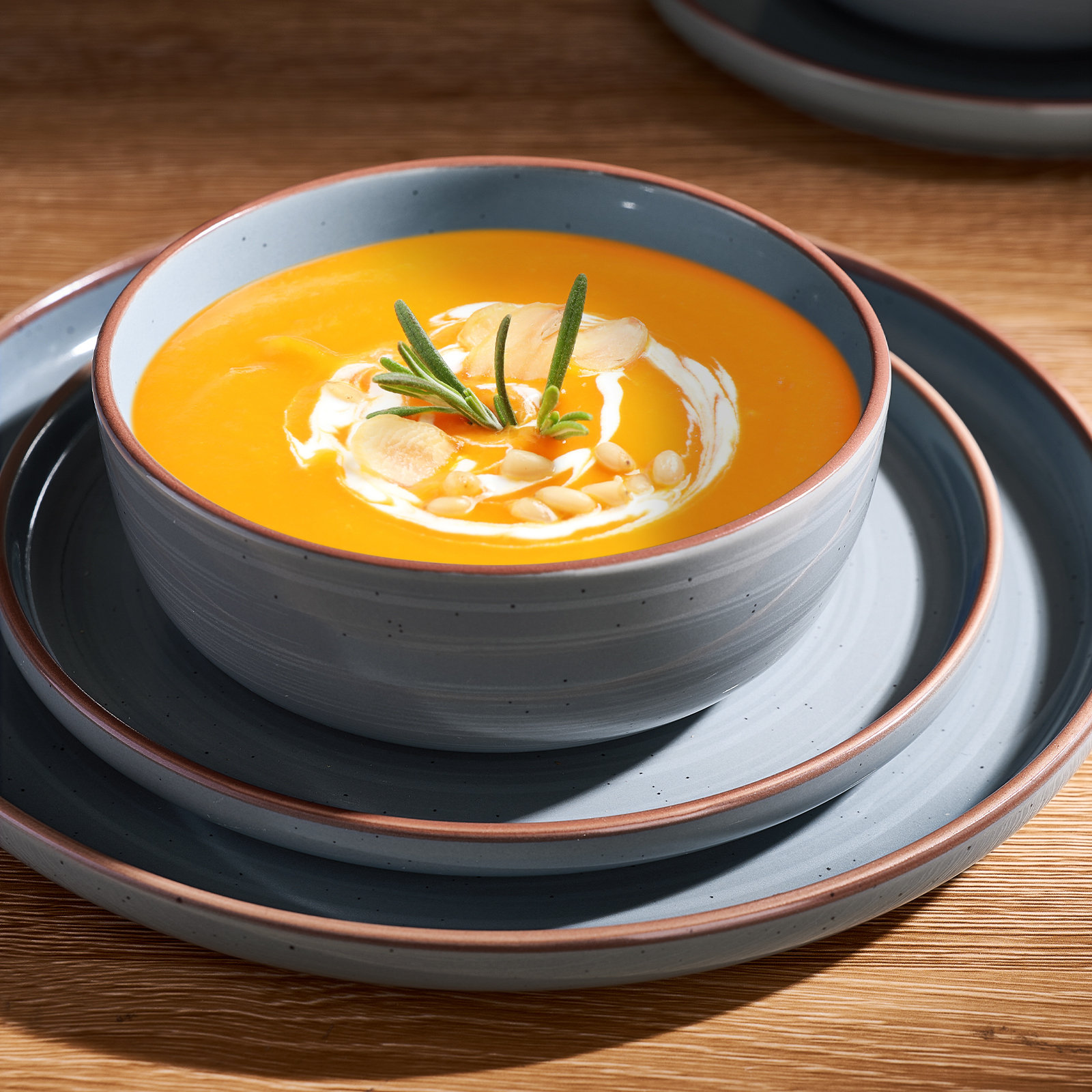 Stoneware Dinnerware Set, Bluish-Gray