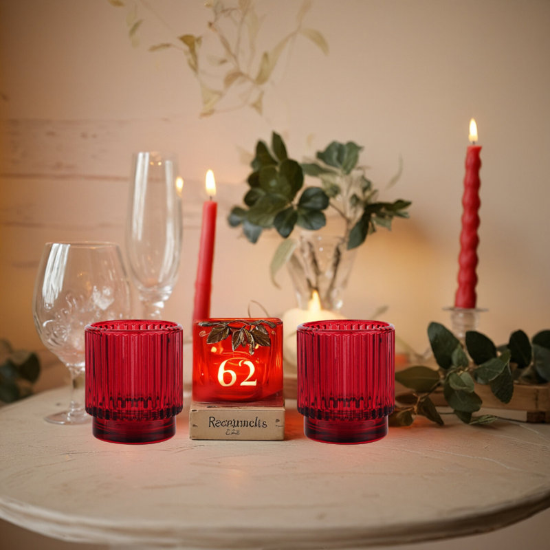 2.25'' H Glass Tabletop Votive Holder, Burgundy