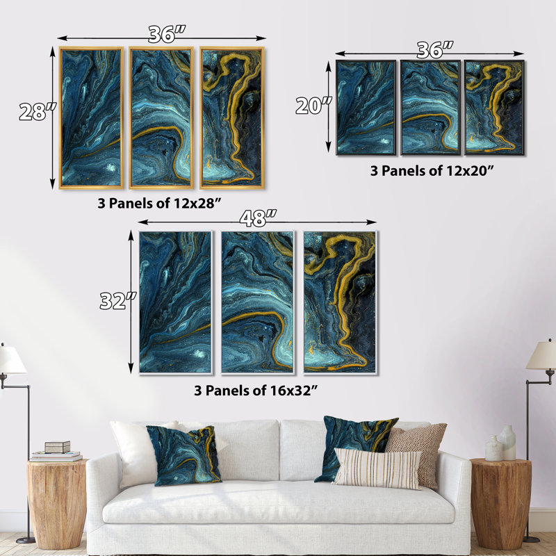 Agathe Ripple Golden Rivers - reproduction de cadre photo sur toile 3 pièces, H 20 po x l 36 po x P 1 po, Cadre blanc