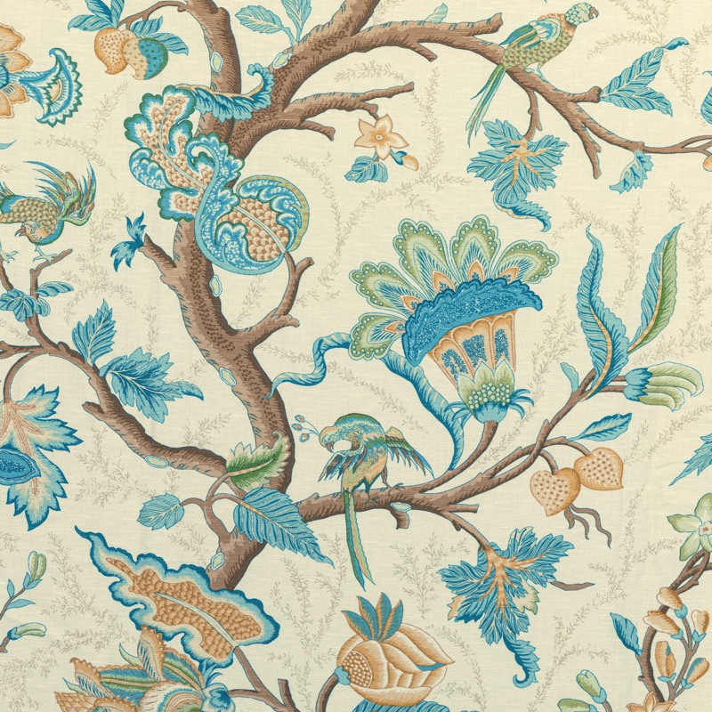 Louverne Print Fabric, Aqua