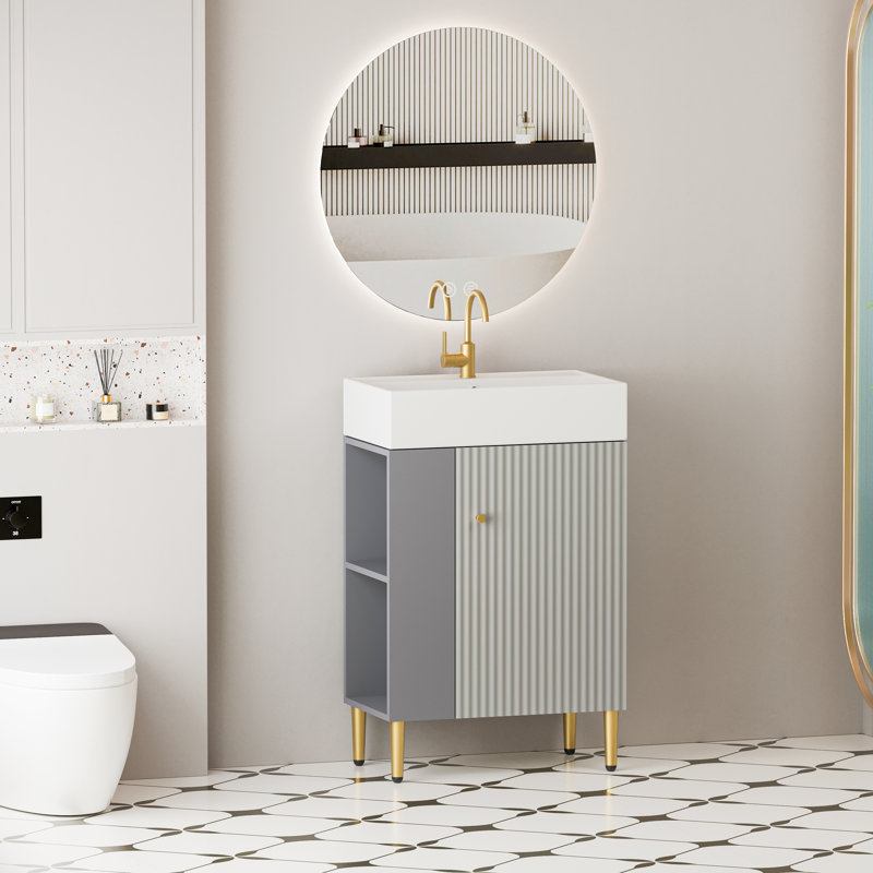 Meuble-lavabo autoportant à tablettes ouvertes Oritz
