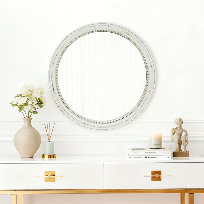 Miroir rond mural, Bois blanc délavé