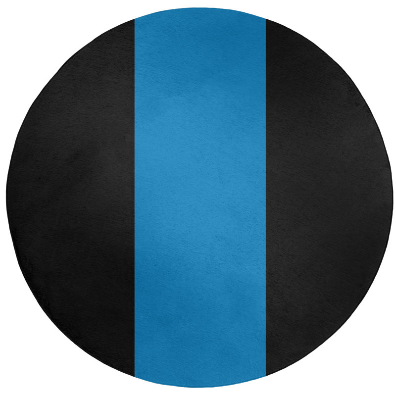 Tapis de détroit à rayures en poly-noir, Rond 5 pi