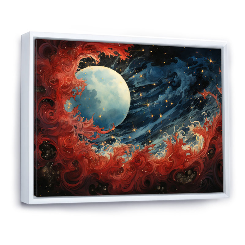 «Red Blue Blue Universal Wonders» sur impression sur toile, H 34 po x l 44 po x P 1,5 po, Cadre flottant blanc