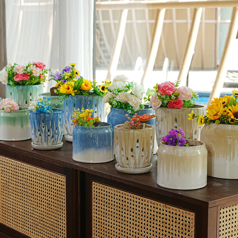 Pot de fleurs, Brun / Blanc
