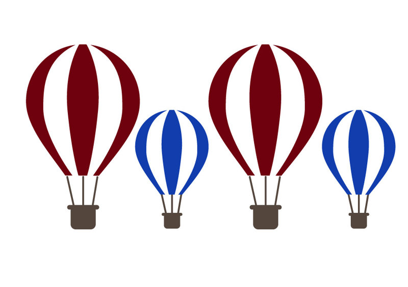 Décalcomanie murale ballons d’air chaud, H 23 po x l 47 po x P 0,01 po, Bourgogne / bleu
