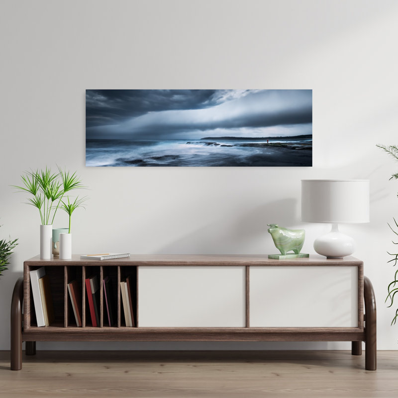 Moody Ocean Solitude, art dramatique abstrait côtier tranquille, H 12 po x l 36 po
