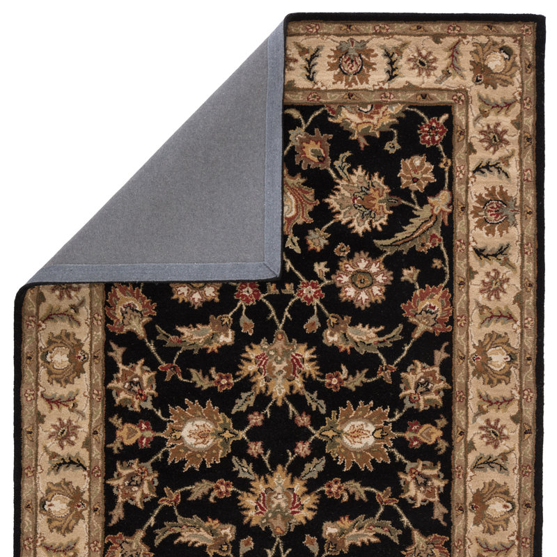 Jaipur Living Mythos Handmade Floral Black/ Beige Rug (2'6"X6'), Runner 2'6" x 6'