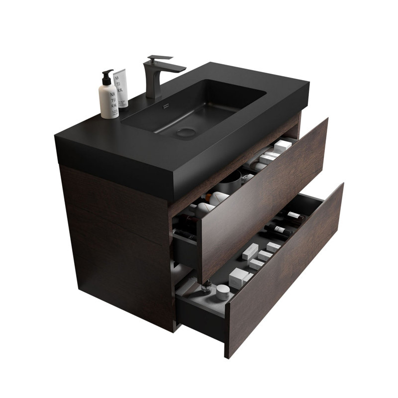 Meuble-lavabo moderne avec lavabo, Noyer, Noir, noir, noir, noir
