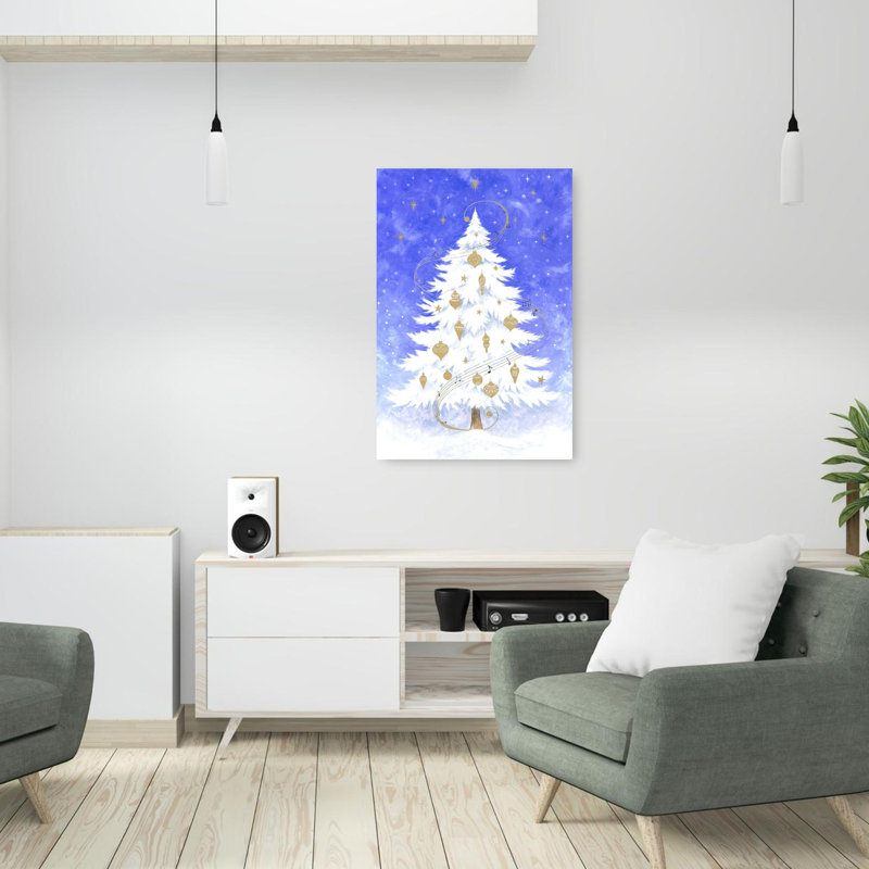White Chrismas Tree Elegant Whimsical Abstract Christmas Tree Fir Winter Landscape Wall Art Print 1 Piece Wrapped Canvas Wall Art