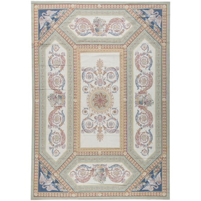 Tapis ivoire et doré de haute qualité noué à la main