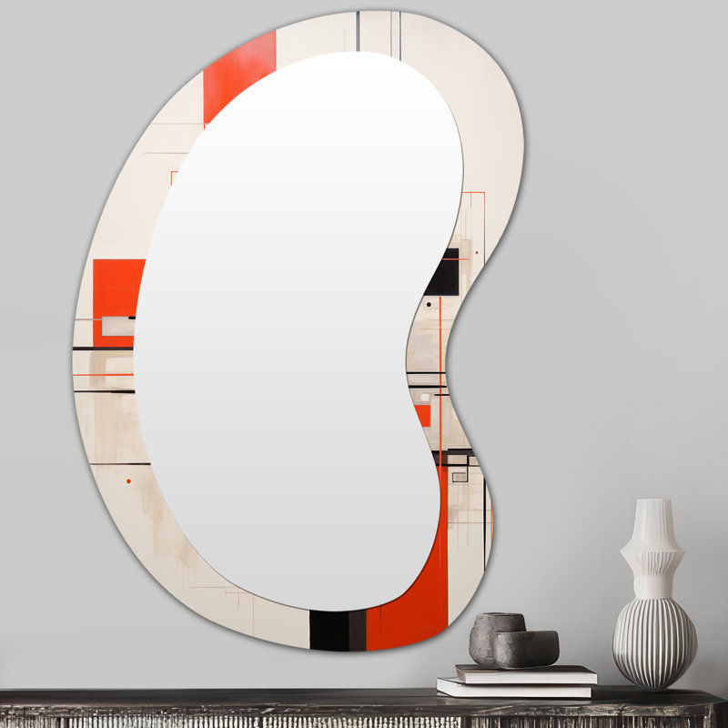 Frunze Red Black White Retro Geometrics - Geometric Asymmetrical Wall Mirror, Modern Unique Shape Decorative Mirror, Printed Metal Art