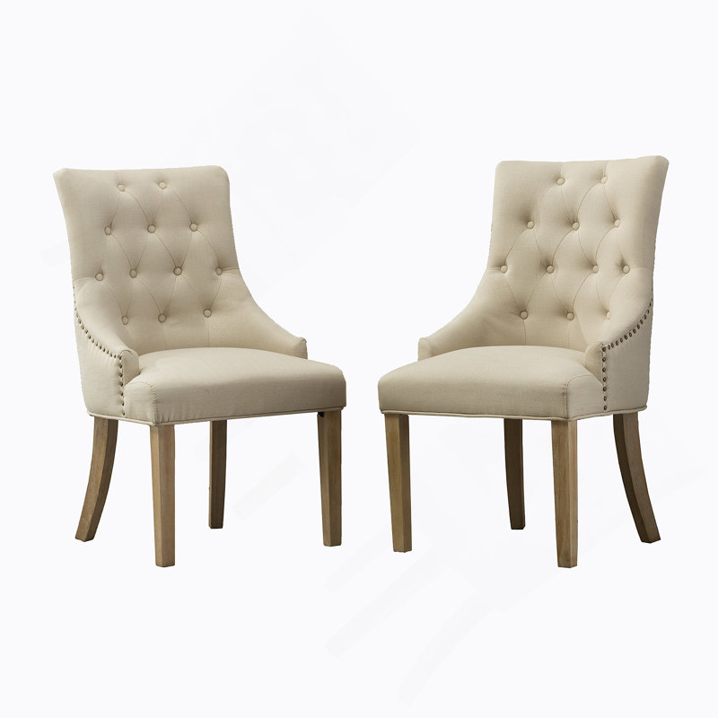Ensemble de 2 chaises à oreilles capitonnées à oreilles avec têtes de clou, Beige