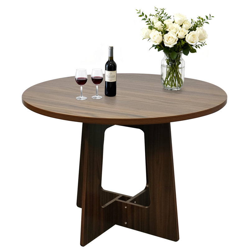 Round Dining Table for 4, 43" Small Farmhouse Circle Kitchen Dinner Table with Wooden Pedestal Base, Space Saving Wood Dining Room Furniture for Living Room, Apartment, Walnut