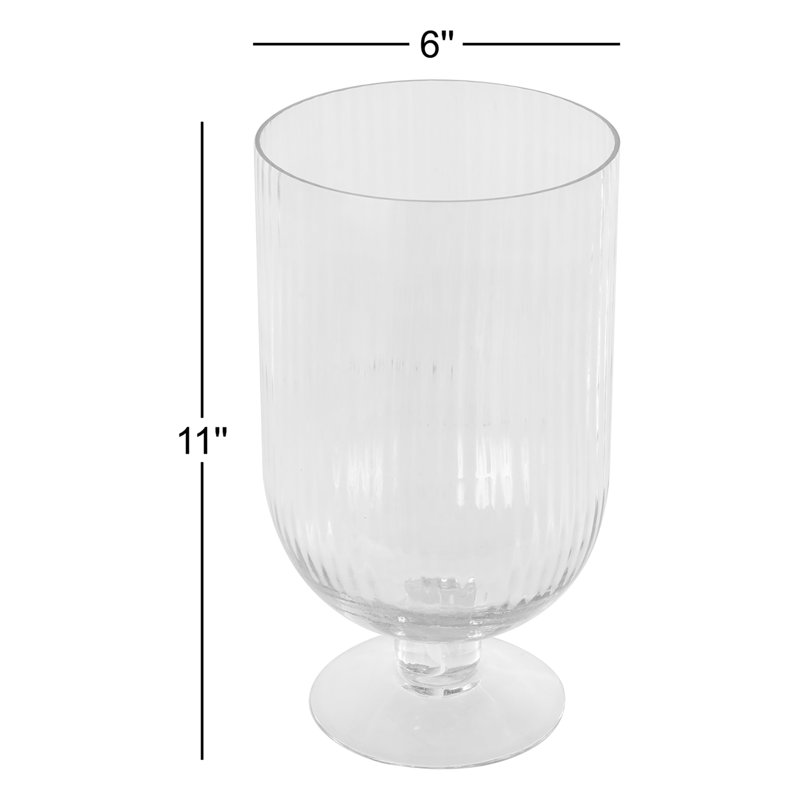 Cole And Grey Glass Ribbed Candle Holder With Elevated Base
