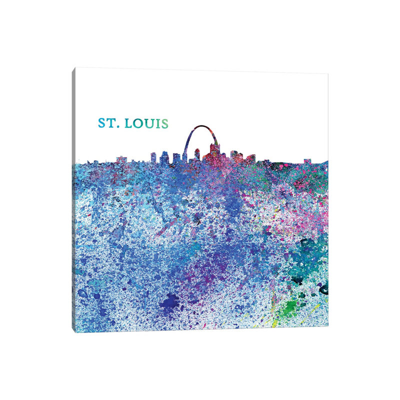 St Louis Missouri Skyline Silhouette Impressionistic Splash by Markus & Martina Bleichner - Wrapped Canvas Painting