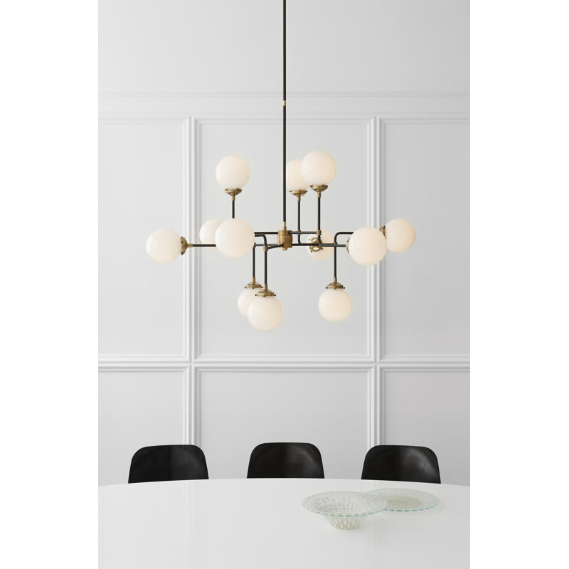 Ian K. Fowler Bistro Medium Chandelier, Hand-Rubbed Antique Brass, White