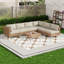 Ensemble de conversation modulaire d'extérieur pour patio 7 pièces, chaises modulaires en osier avec coussins et table basse en verre trempé-132685907
