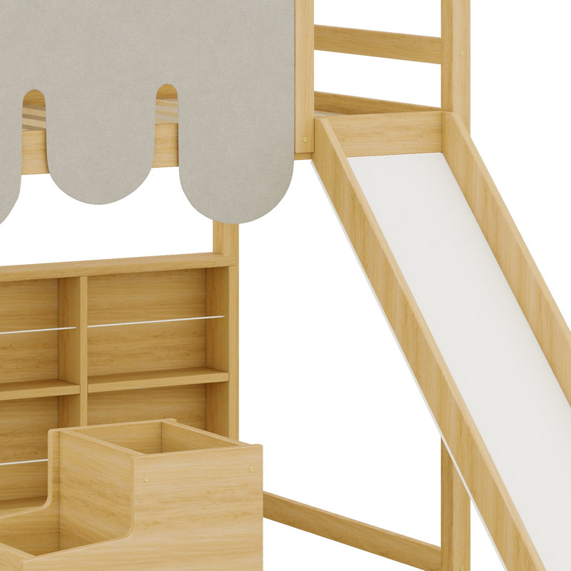 Lit mezzanine complet avec tente, Naturel + beige