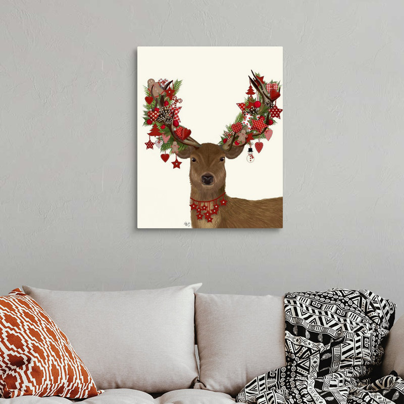 Reproduction d’art sur toile, "Deer, Homespun couronne", H 30 po x l 24 po x P 1,25 po, Toile tendue