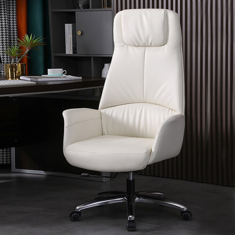 Fauteuil de bureau argenté en cuir véritable + similicuir + alliage d'aluminium, Beige / Blanc
