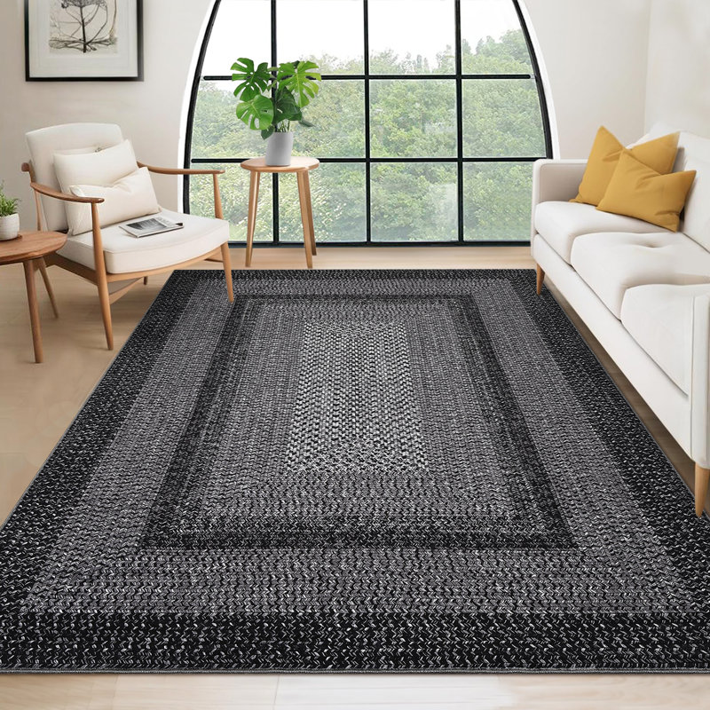 Machine Washable Area Rugs Braided Print Large Rug for Living Room Low Pile Soft Non Slip Throw Mat Modern Bordered Nursery Carpets for Bedroom Home Decor