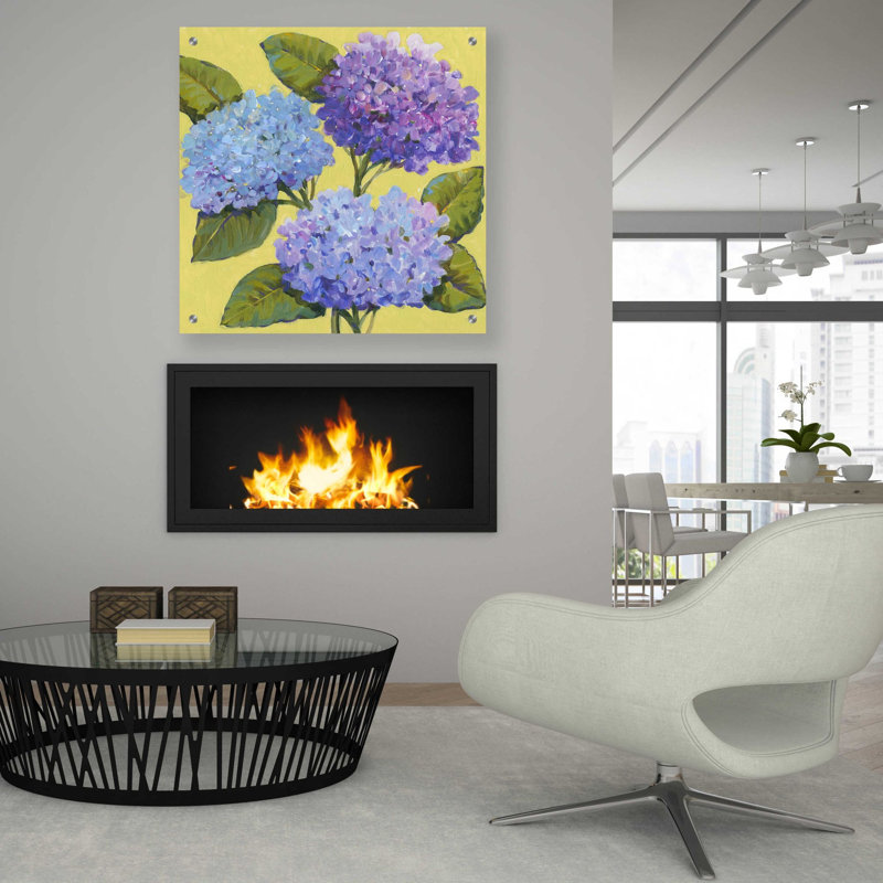 «Spring Hydrangeas I» par Tim O'Toole, art mural en verre acrylique, H 36 po x l 36 po x P 0,2 po