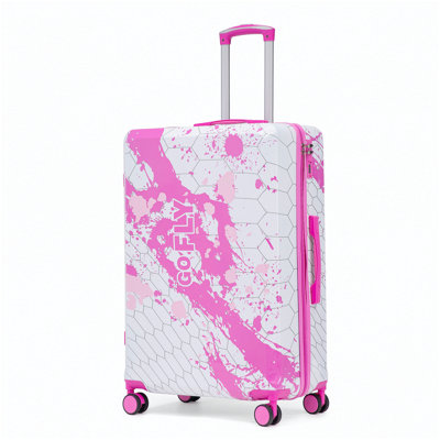 28 Inch PC Spinner Wheel Luggage, Carry on Suitcase, With Printed pattern and Combination Lock (Pink)