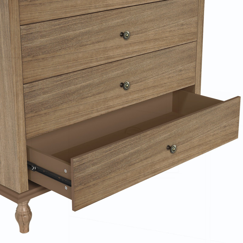 Commode 4 tiroirs avec pied en bois massif, Marron clair