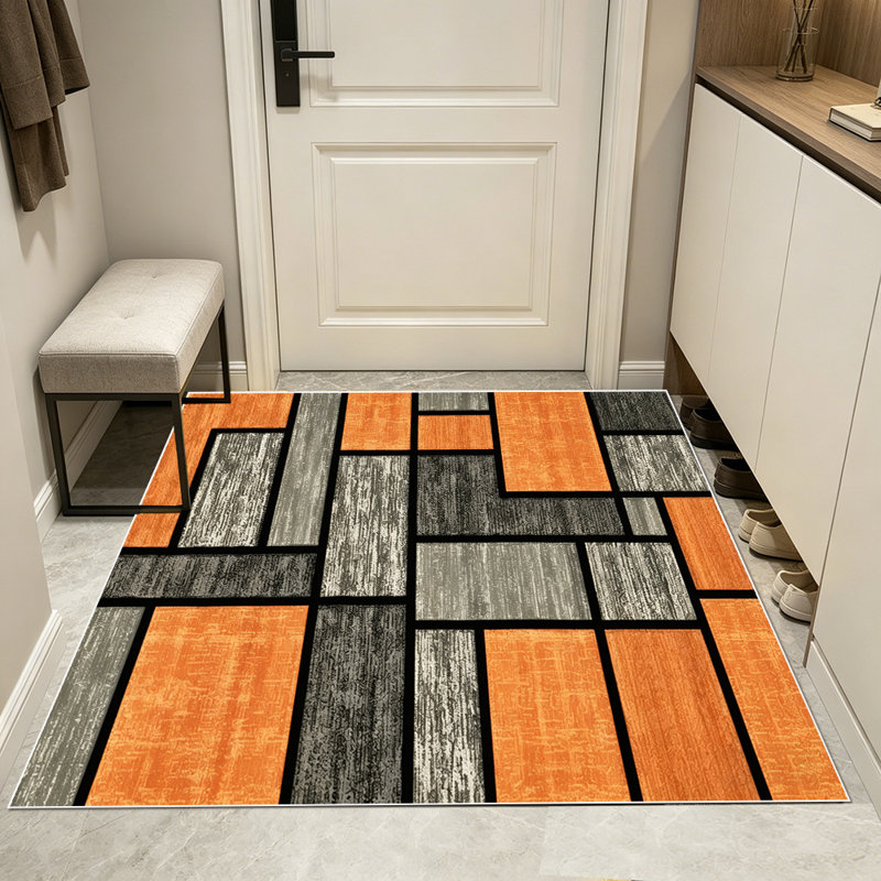 Modern Abstract Geometric Area Rug, Block Pattern Indoor Floor Mat, Non-Shedding Soft Washable Rug for Entryway, Living Room, Bedroom, Kitchen, Office