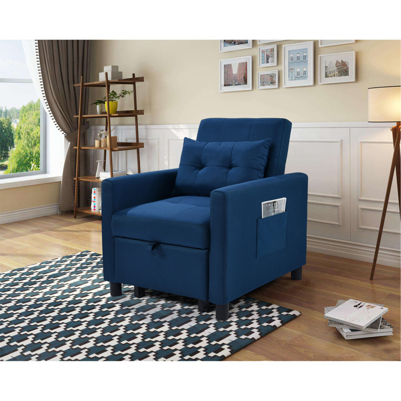 Canapé à accoudoirs arrondis 27,5 po Ilicia, Mélange de lin bleu marine