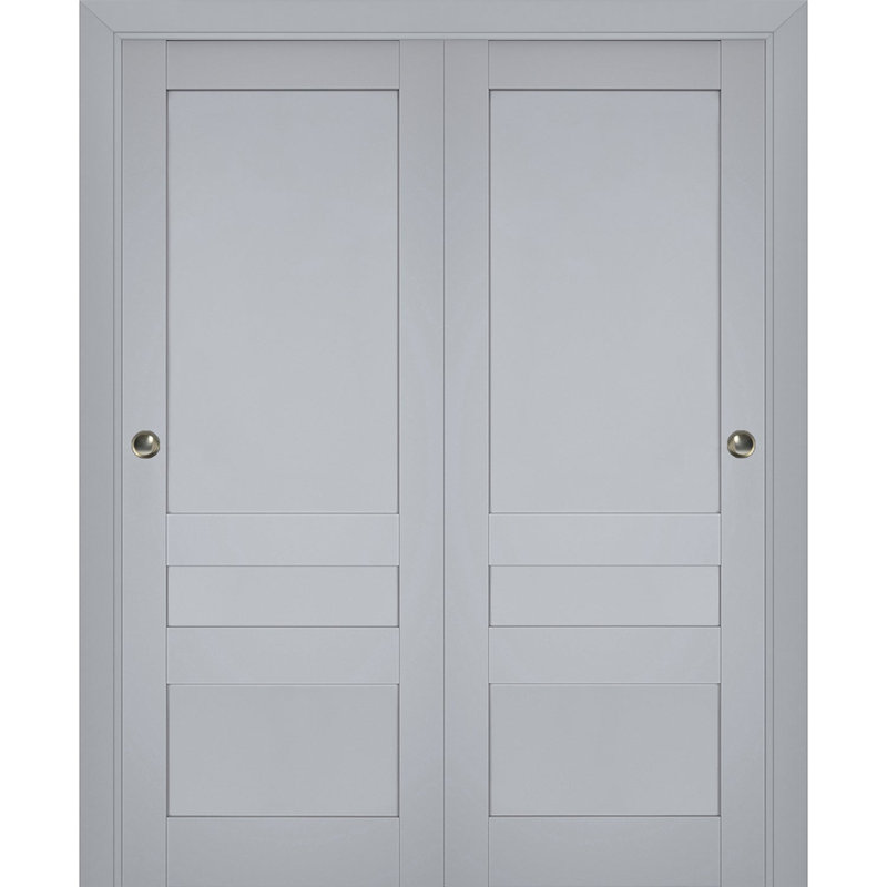 Veregio Panelled Wood Sliding Closet Doors, 56" x 84", Grey