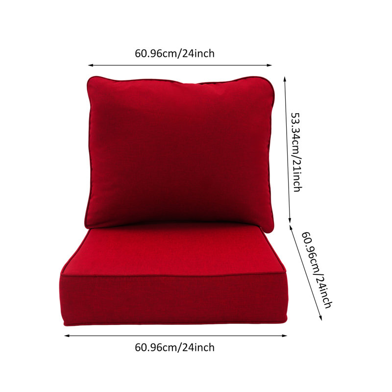Ensemble de coussins de siège d'extérieur profond 24 po x 24 po avec coussin de dossier 24 po x 21 po, coussins de chaise de patio épais de remplacement 6 po