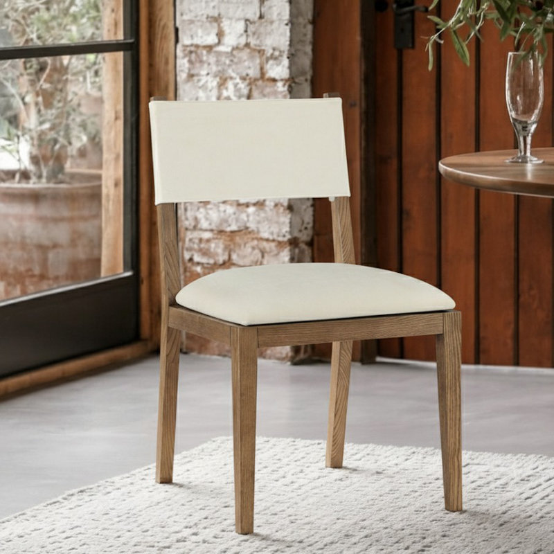 Chaise d'appoint Vina, Tissu crème texturé en lin, Noyer teinté