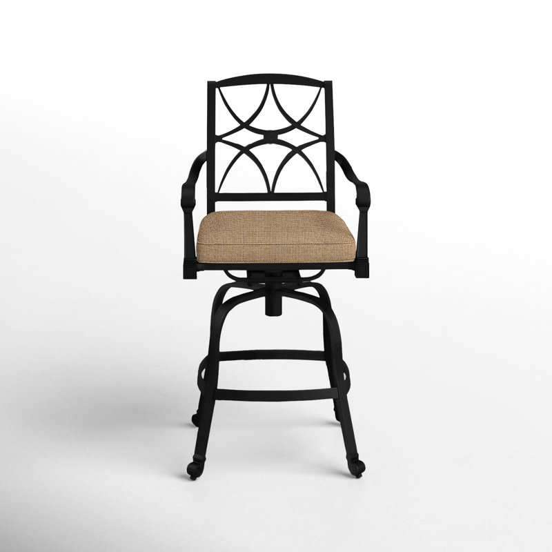 Wiltshire Outdoor Swivel Bar Stool, Textured Black, 30.25", Canvas Navy Sunbrella® Canvas
