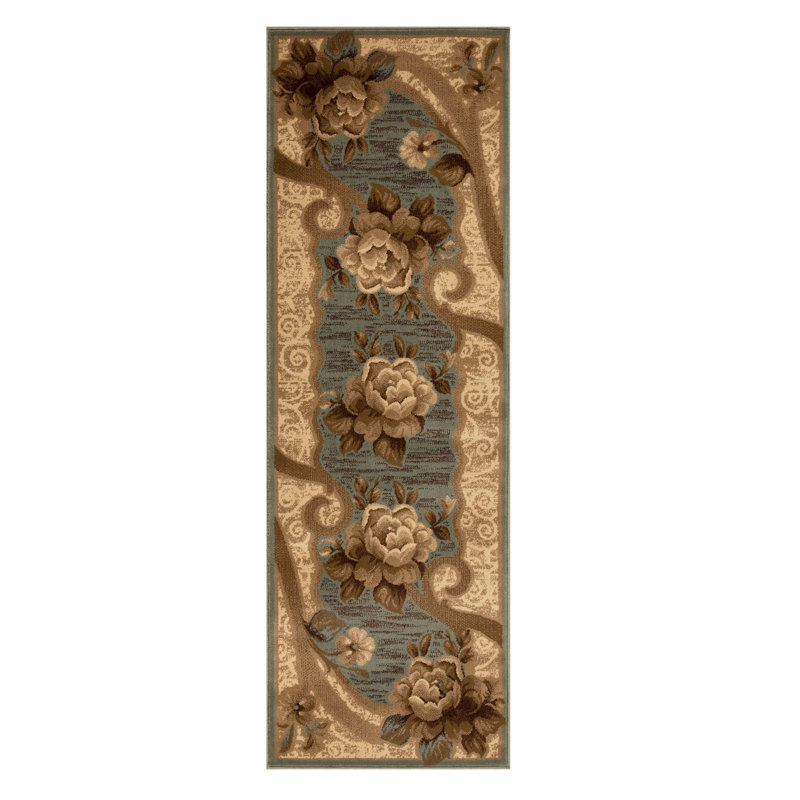Tapis floral Lassiter, Tapis de couloir 2 pi 6 po x 8 pi, Ardoise / Taupe