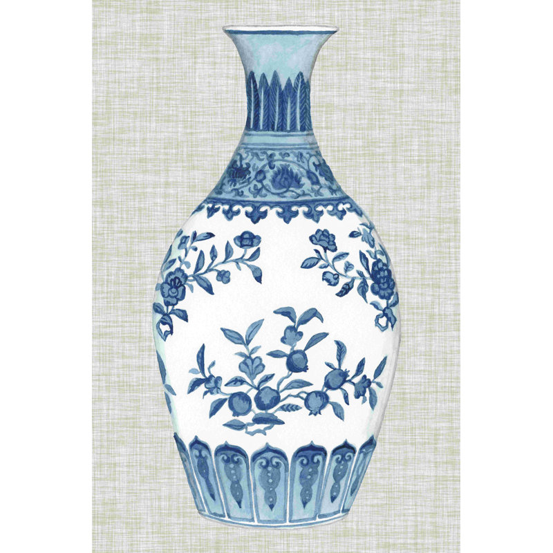 «Ming Vase on Linen III» par Naomi McCavitt - peinture sur toile tendue, H 18 po x l 12 po x P 1,25 po