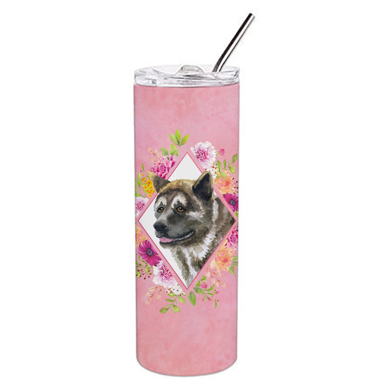 E23BF9F8391D466E9CA4F8DFEBD9A7DB de verre 20 oz à double paroi en acier inoxydable chiot, Black Akita, Rose