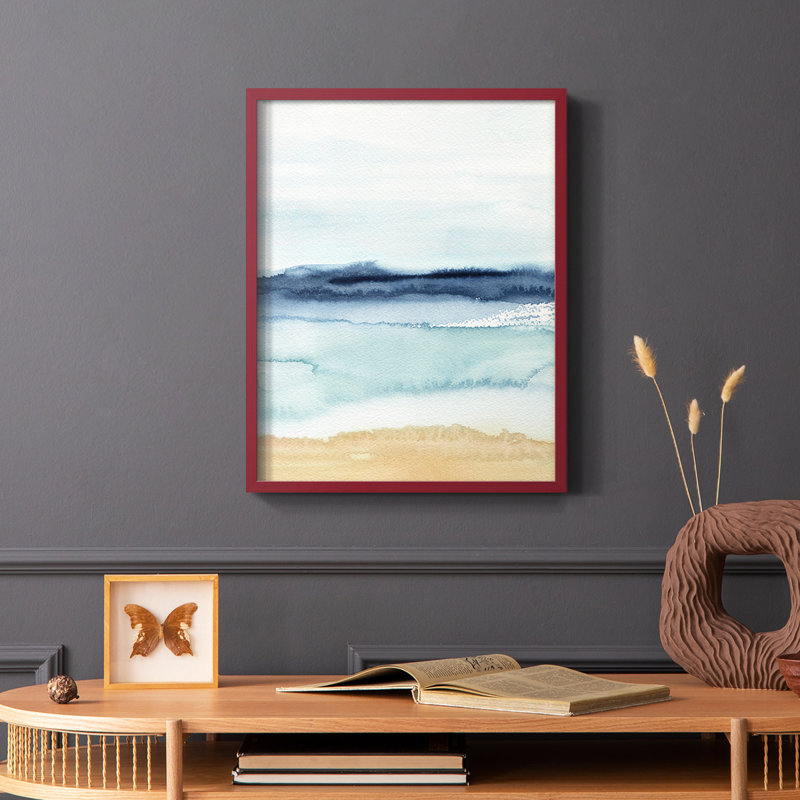 Watercolor Ocean Horizon II, reproduction encadrée - bois massif, Blanc, H 14 po x l 11 po