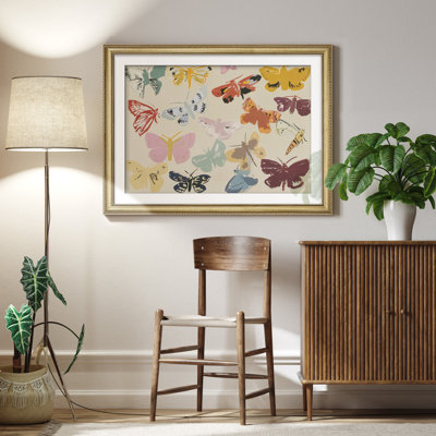 Décoration murale colorée papillon moderne pour chambre à coucher ou chambre de bébé encadrée 26 po x 36 po
