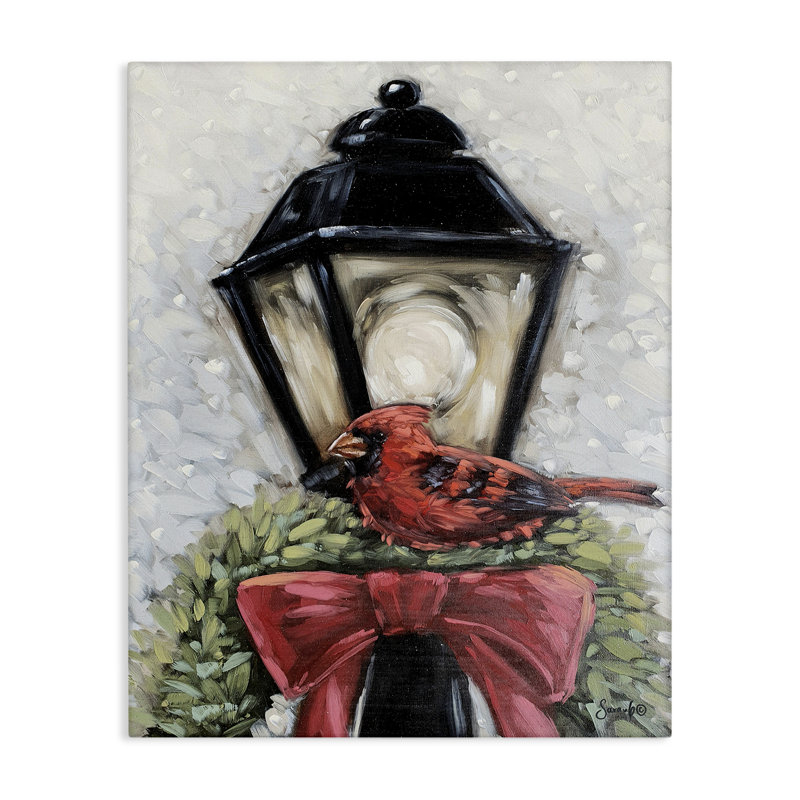 «Cardinal & Holiday Lamp», art mural par Sara G. Designs, H 30 po x l 24 po