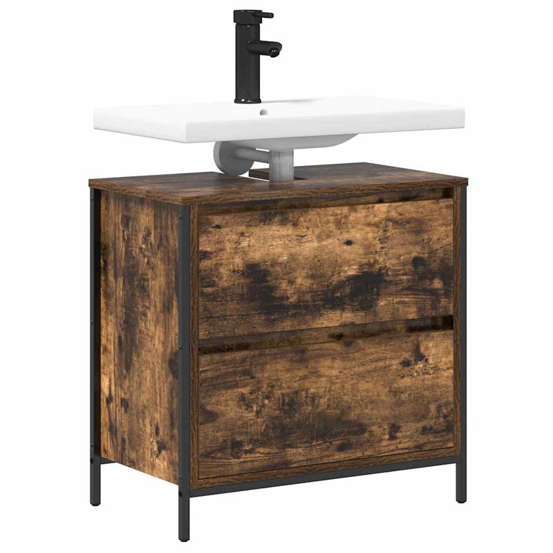 Bathroom Basin Cabinet With Drawers Sonoma Oak 60X34.5X60 Cm, Smoked Oak, 60"