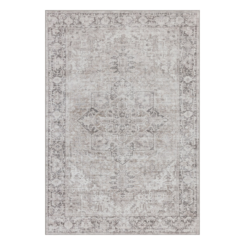 Samiur Lyle Vintage Machine Washable Area Rugs, Rectangle 3' x 5', Beige Ivory