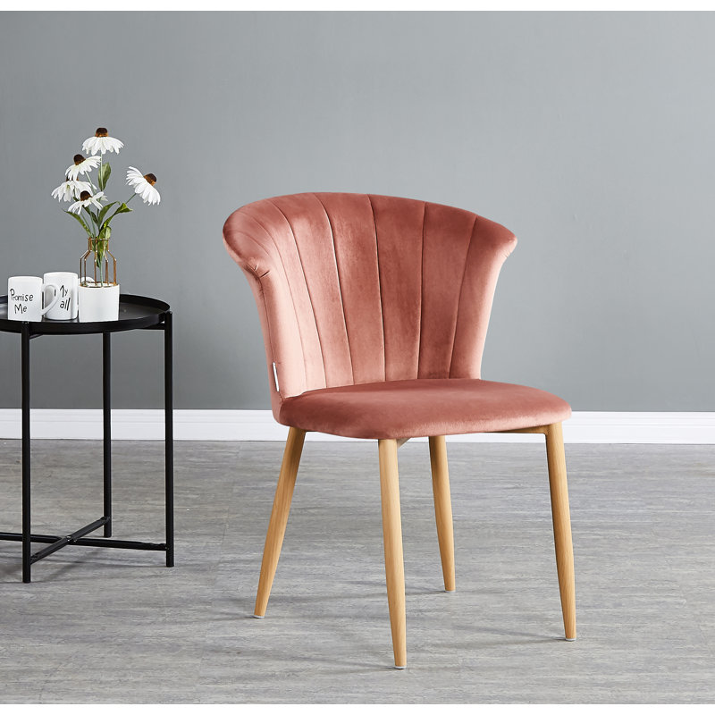 Siyana Modern Velvet Dining Chairs - Ergonomic Curved Back with Solid Wooden Legs , Pink