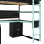 Lit mezzanine double en bois avec escalier de rangement et bureau, noir et bleu pour les joueurs modernes