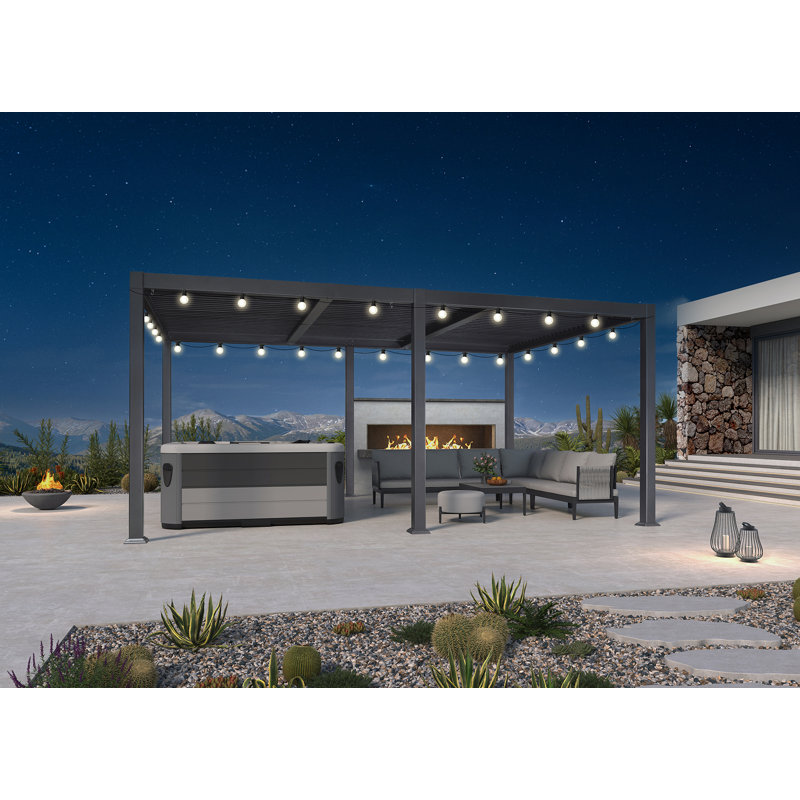 Patio Aluminum Pergola With 48ft String Lights, 92.58" H x 209.84" W x 137.36" D